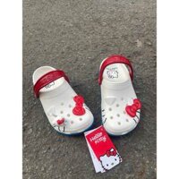 DÉP HELLO KITTY TRẮNG VIỀN XANH SẲN 5 CHARM