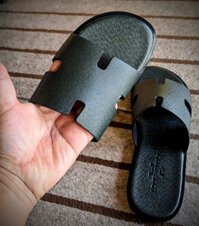 Dép Hermes Nam Da Bò Thật Taiga Khâu Tay Thủ Công SDT12