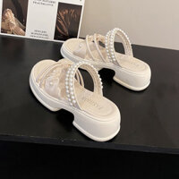 Dép Influencer Mặc Ngoài Nữ Mùa Hè 2025 Phong Cách Mới Ngọc Trai Cổ Tích Phong Cách Hai Cánh Đế Dày Phong Cách Chanel Dép Đi Biển