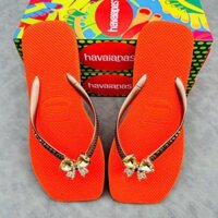 Dép kẹp cao su đế vuông charm nơ đính đá