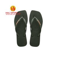 Dép kẹp Havaianas Slim Square Logo Metallic màu xanh olive Cực Êm Siêu Bền