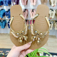 Dép Kẹp Nữ Havaianas Slim Đính Bươm' Chúa Gold