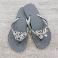 Dép Kẹp Nữ Havaianas Slim Đính Buom' Lux Trắng