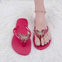 Dép Kẹp Nữ Havaianas Slim Đính Bươm' 2 Tầng Hồng