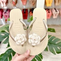 DÉP KẸP NỮ HAVAIANAS SLIM ĐÍNH HOA HỒNG SỮA
