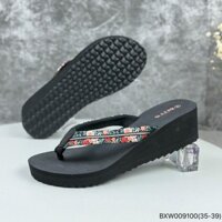 Dép kẹp nữ size 35-39 tông xỏ ngón quai vải in hoa đính đá đế xuồng xốp 5cm có rãnh chống trượt BXW009100