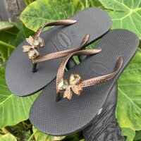 Dép Kẹp Tông Lào Nữ Đế Bầu Đính Logo Hình Nơ