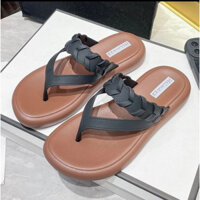 dép kẹp tông nữ cao su đế nâu quai đen đan