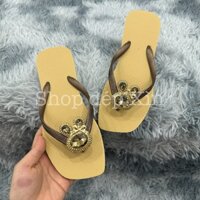 Dép kẹp xỏ ngón nữ cao su mũi vuông đính charm THỎ KIM LOẠI chân gài mix nhiều màu thời trang HVN