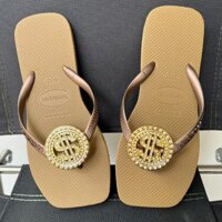 Dép Kẹp Xỏ Ngón Tông Lào Nữ Đế Cao Su Vuông Cham Đồng Xu