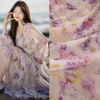 Đẹp Lãng Mạn Tím Màu Nước Mờ Kỹ Thuật Số In George Gạc Voan Vải Đầm Áo Sơ Mi Hanfu Vải