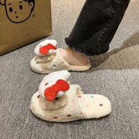 dép lào hello kitty Dép bông mèo Hello Kitty chấm bi đáng yêu, dép lê lót sàn im lặng trong nhà thu đông nữ, dép lê lông mèo Kitty gọn nhẹ