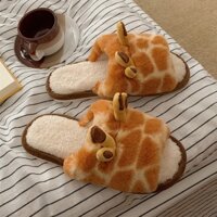 Dép Lê Bông Hươu Cao Cổ Hình Chữ Nhật Hoạt Hình Giày Giam Nhung Nhung Giữ Ấm Chống Trượt Dùng Cho Cho Nữ