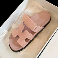 Dép lê chữ H quai dán da lộn màu hồng bản mới hàng chuẩn fullbox