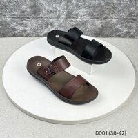 Dép lê da bò nam BQ size 38-42 cao cấp hai quai ngang gắn khuy đế cao su chống trượt D001