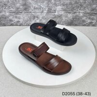 Dép lê da bò nam BQ size 38-43 thanh niên cao cấp hai quai ngang basic đính khuy D2055