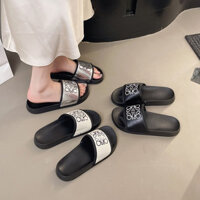 Dép lê đế bằng hở mũi tròn Hàn Quốc, Dép lê đế thấp mùa hè chống trượt đi ra ngoài thời trang nữ PU