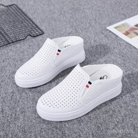 Dép lê đế bánh xốp, giày lười đế dày mùa xuân hè không gót, dép đi ngoài, Dép bít mũi cao gót ADOF