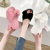 Dép lê đế dày nữ 2025 mẫu mới mùa hè dễ phối đồ hot trên mạng Dép lê đế xuồng nơ nữ đi bên ngoài thời trang