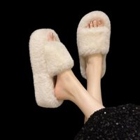 Dép lê đế xốp cao gót (6-8cm) cao su lông nhân tạo