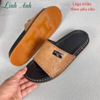 Dép lê, dép da bò quai ngang nam, đế bánh mì có khắc tên theo yêu cầu mã sp: BM-01