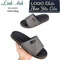 Dép lê, dép da bò quai ngang nam, logo khắc tên theo yêu cầu,đế cao su non khâu dế chắc chắn thiết kế mới (mã sp: BM-01)