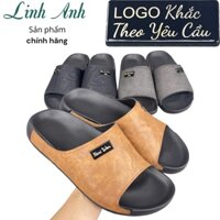 Dép lê, dép quai ngang da bò, logo khắc tên theo yêu cầu,thiết kế đế bánh mì siêu nhẹ và êm chân (mã sp: BM-02)