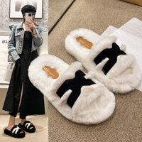 Dép lê lông 4cm Giày bông đế dày độn cao lười đi bên ngoài nữ