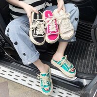 Dép lê miệng cá Ăn Mày Nhật Bản, Dép lê sa tanh ren mẫu mới mùa xuân hè cho nữ, thời trang mặc ngoài, đế dày dễ phối, thời trang, giới hạn thời gian 0325 K8GM
