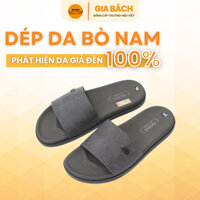 Dép lê nam da bò đế cao su nguyên khối màu xám có vân chống trơn trượt, thoải mái khi mang