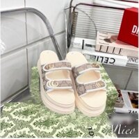 Dép lê nữ 2 quai ngang vải dạ G đế cao 7cm HOT 2023