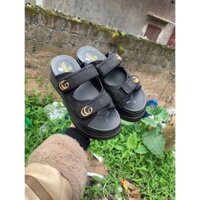 Dép lê nữ 2 quai ngang vải dạ G đế cao 7cm HOT 2023