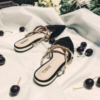 Dép Lê Nữ đi bên ngoài Dép sục bít mũi thời trang dễ phối Xuân hè mẫu mới 2022 năm cho Nữ Giày đế bằng mũi nhọn đinh tán