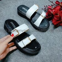 Dép lê nữ kiểu đẹp, dép nữ quai da mẫu khóa vuông siêu xinh, dép nữ thời trang chuẩn đẹp PU nhẹ 4cm