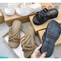 Dép Lê nữ Quai đan nhựa dẻo Đế Cao 5cm Sang Trọng Nhẹ Êm Thoáng khí