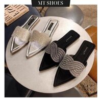 Dép lê nữ quai ngang xoàn đá mũi nhọn thời trang Dép nữ đế bệt kiểu dáng sang chảnh siêu tôn chân MT Shoes