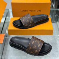 Dép lê quai ngang LV Nâu họa tiết hoa vân logo LV LA on web fullbox bill thẻ DDT