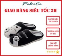 Dép Lông Mang Trong Nhà Hình Mèo Welcome Home Chống Trơn Trượt Giữ Ấm PaKaSa - Hàng Chính Hãng - Đen