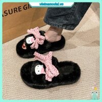 Dép Lông Nhà Giày Tròn Mũi Retro Baotou Một Bàn Đạp