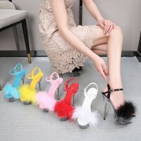 Dép lông sâu 5,8 inch 15cm giày cao gót trong suốt