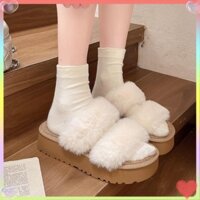 Dép lông xù Dép đi trong nhà kiểu Pháp Phong cách mới Học sinh đáy phẳng