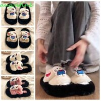 Dép mèo AUGUSTINE KT, Dép một dòng có đáy phẳng dễ thương, Thời trang mềm mại ấm áp Phim hoạt hình mùa đông Trượt lông tơ tại nhà
