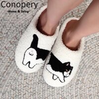 Dép Mùa Đông CONOPERY, Giày Cotton Nơ Ấm Áp, Giày Nữ Sang Trọng Dày Nhẹ Mùa Thu Đông