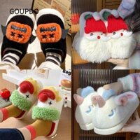 Dép Mùa Đông GOUPDO, Dép Cotton Chú Hề Bí Ngô Sang Trọng, Hoạt Hình Thu Đông Chống Trơn Trượt Ông Già Noel Kỳ Lân Giày Nhà Halloween