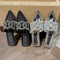 Dép mũi nhọn đính đá hạt kết tròn siêu hot cao cấp 2 màu