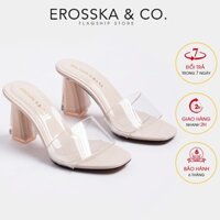 Dép mule cao gót quai trong Erosska thời trang mũi vuông cao 9cm màu nude _ EM040
