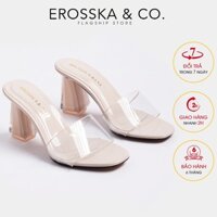 Dép mule cao gót quai trong Erosska mũi vuông gót trong cao 9cm màu nude _ EM040