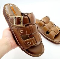 DÉP NAM BA QUAI DA BÒ,QUAI CÓ GẮN KHUY ĐẸP MẮT  - 39 - Màu vàng bò