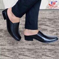 Dép Nam Bịt Mũi da BÒ Xịn  Xò Màu Đen Đế Cao 4cm (sản phẩm bảo hành)