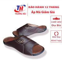 Dép nam da bò quai ngang Trường Hải Màu nâu cao 2.5cm đế cao su không trơn may chắc chắn  DN144 FORM LỚN HƠN 1 SIZE - 39 - Nâu